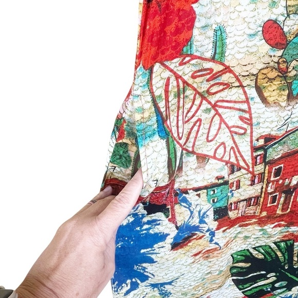 Orientique Naturally Australian Dress Size Large Red Floral A-Line Hawaiian - Picture 5 of 9